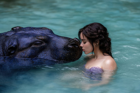 Mysterious encounter with a giant alligator in a tropical lagoonの素材