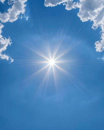 Bright sun shining in a clear blue skyの素材