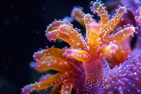 Vibrant underwater coral reef with colorful tentaclesの素材