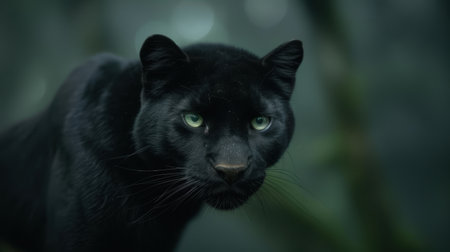 Intense stare of a black panther in the wildの素材