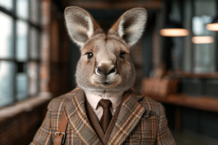 Businessman kangaroo in suit and tieの素材