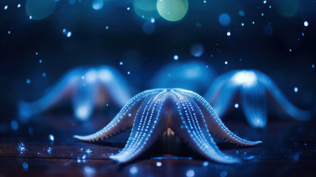 Glowing bioluminescent jellyfish in dark underwater sceneの素材