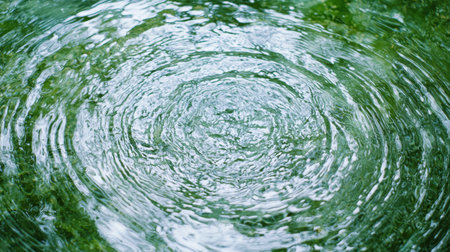 swirling water ripples in a green pondの素材