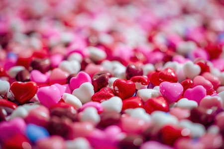 heart-shaped candies and confettiの素材