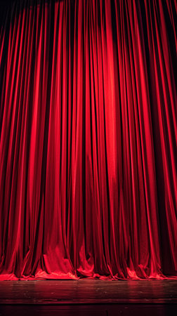 Dramatic red curtain on stageの素材