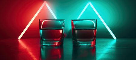 Vibrant cocktail glasses with neon lightsの素材