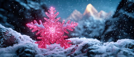 Sparkling snowflake in winter landscapeの素材