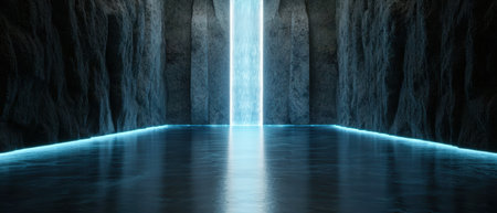 Majestic waterfall cascading into serene poolの素材