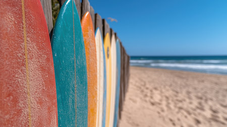 Colorful surfboards on the beachの素材