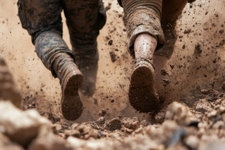 Muddy boots walking through dirtの素材
