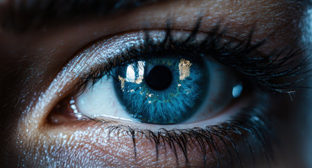 Closeup of a vibrant blue human eyeの素材