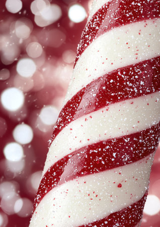 Festive candy cane with snow and bokehの素材