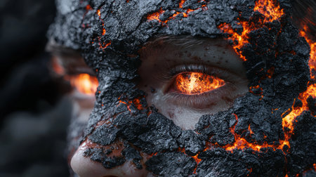 Fiery eye within a volcanic landscapeの素材