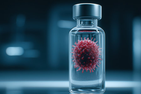 Coronavirus vaccine in a glass bottleの素材