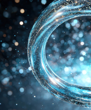 Sparkling blue abstract background with glowing light trailsの素材