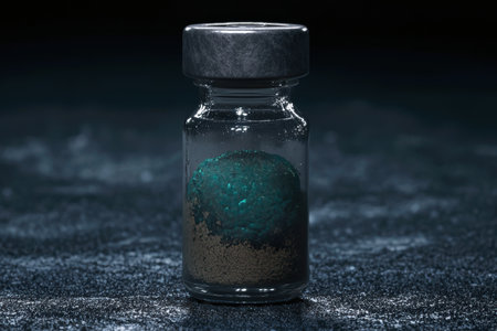 mysterious glass jar with green crystalの素材