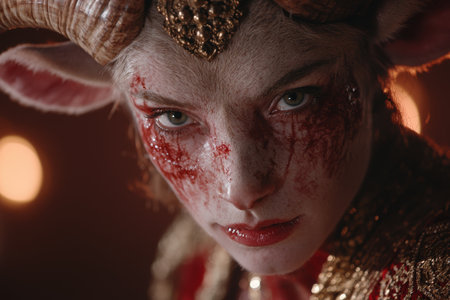 Dramatic portrait of a woman with blood and makeupの素材