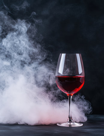 Glass of red wine with smokeの素材