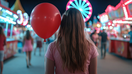 young woman with long hair at carnivalの素材