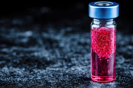 Vibrant red liquid in glass containerの素材