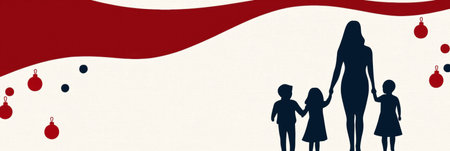 family silhouette with christmas ornamentsの素材