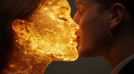 Glowing face of a person in the darkの素材