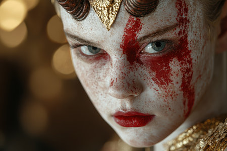 Intense gaze of a person with dramatic makeupの素材