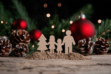 Family silhouette in festive christmas sceneの素材