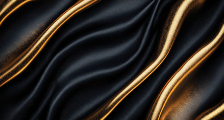 Elegant black and gold satin fabric backgroundの素材