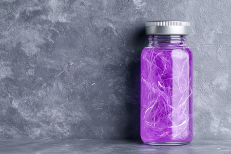 Vibrant purple glass jar with glowing lightsの素材