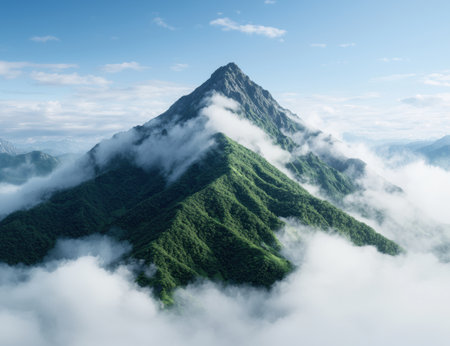 Majestic mountain peak surrounded by cloudsの素材