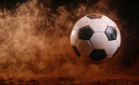 soccer ball in action with smoke effectの素材