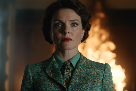 Elegant woman in vintage floral dressの素材