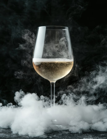 Smoking glass of champagne on dark backgroundの素材