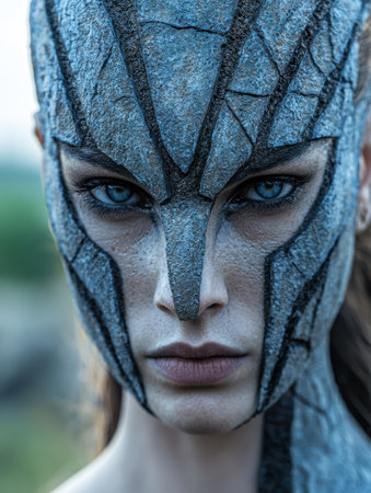 mysterious warrior woman with piercing blue eyesの素材