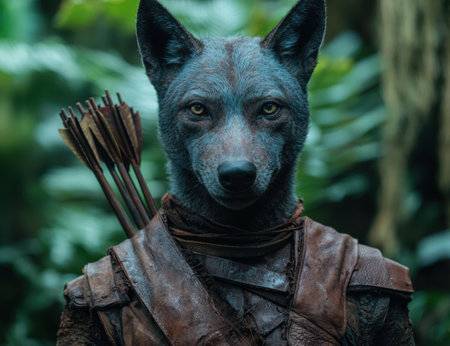 Mysterious wolf warrior in the wildernessの素材