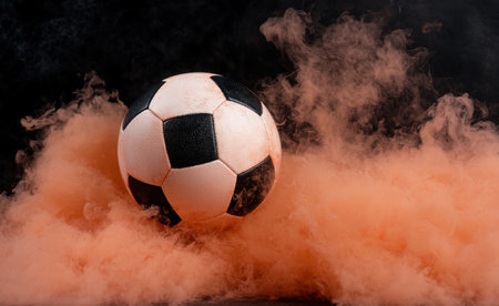 Soccer ball in smokeの素材