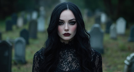 Mysterious woman in dark lace dressの素材