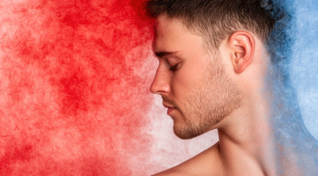 man exhaling vape smokeの素材