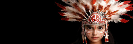 indigenous woman wearing traditional feathered headdressの素材