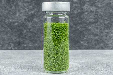 Freshly harvested green moss in a glass jarの素材