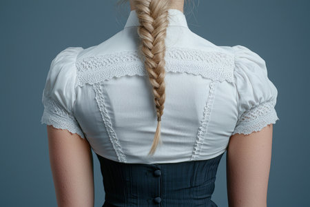 woman with braided hair wearing white blouse and black skirtの素材