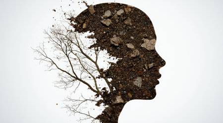 silhouette of human head with nature elementsの素材