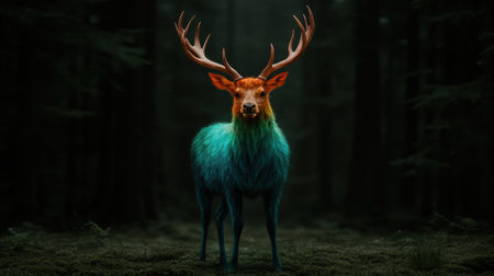 Majestic Colorful Deer in the Dark Forestの素材