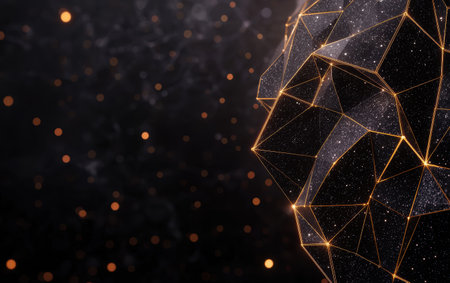 Glowing geometric shapes and sparkling lights in the darkの素材