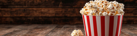 Delicious popcorn in a striped boxの素材