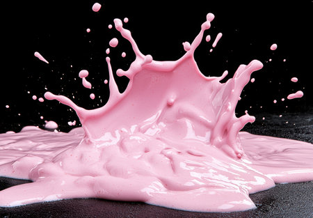 Vibrant pink paint splash on black backgroundの素材