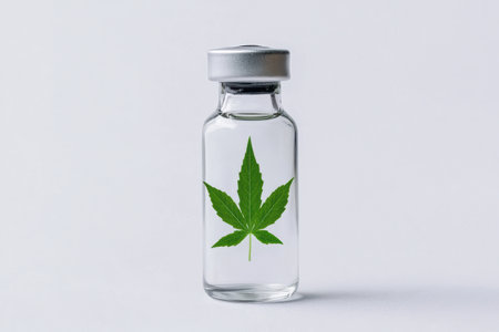 glass bottle with cannabis leafの素材