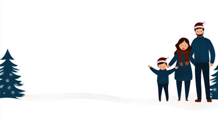 family enjoying winter outdoorsの素材