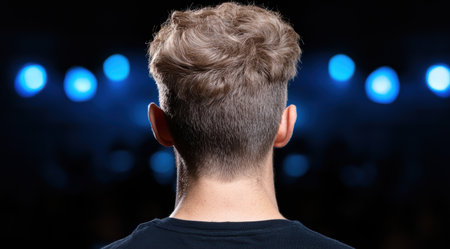 back view of man with short wavy hairの素材